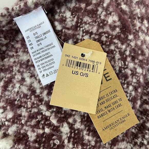 American Eagle Cozy Boucle Fringed Throw Blanket Burgundy White 36x72 Polyester - Picture 3 of 6